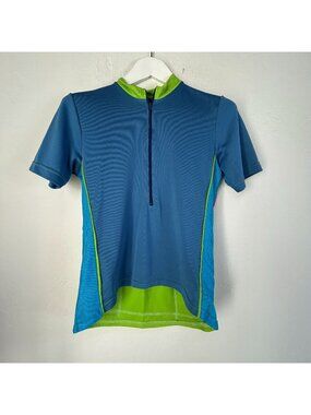Wild Ride by Free Form Womens 1/2 Zip Cycling Jersey Medium Blue & Green Pockets